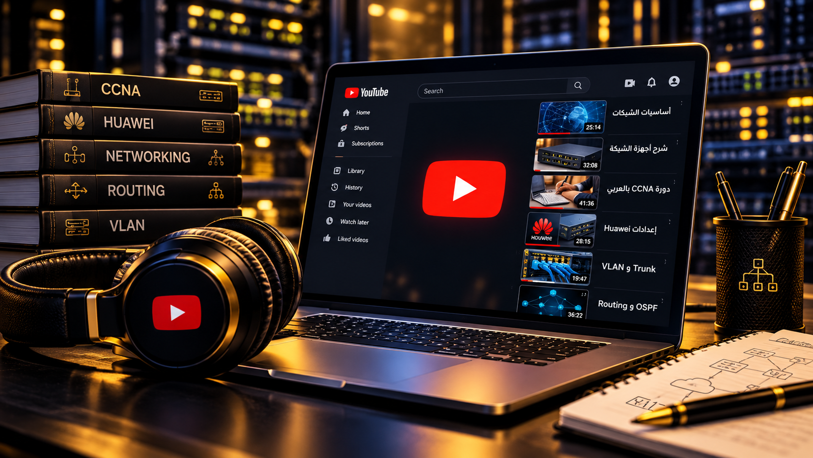 مكتبة فيديوهات تعليم الشبكات على يوتيوب